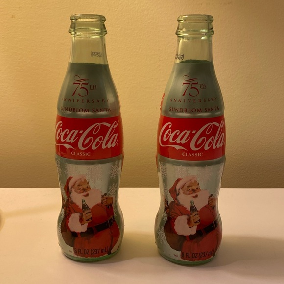 Coca Cola Santa Glass Bottles 2000’s Set of 2 - Picture 1 of 7